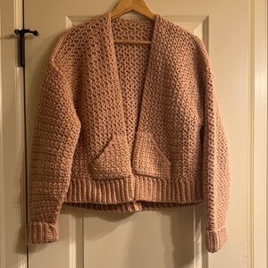 Cozy Chunky Knit Open Cardigan Sweater oversized- Blush Pink